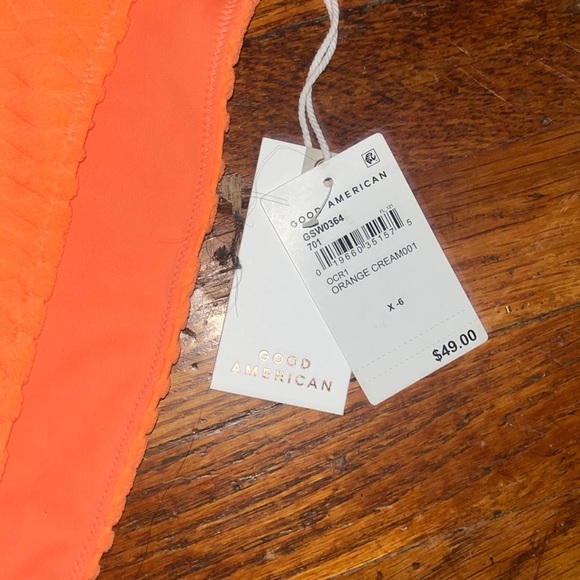 NWT Good American Neon Orange Square Waffle Print Bikini Bottom in Size X-6 - Picture 3 of 4